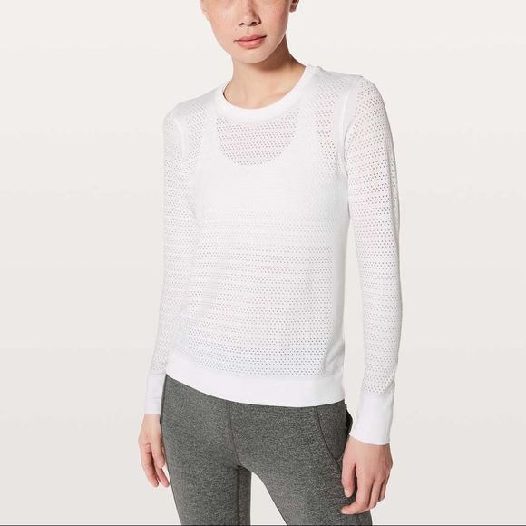lululemon athletica Tops - Lululemon White Breeze By Perforated Mesh Long Sleeve Shirt Squad 8